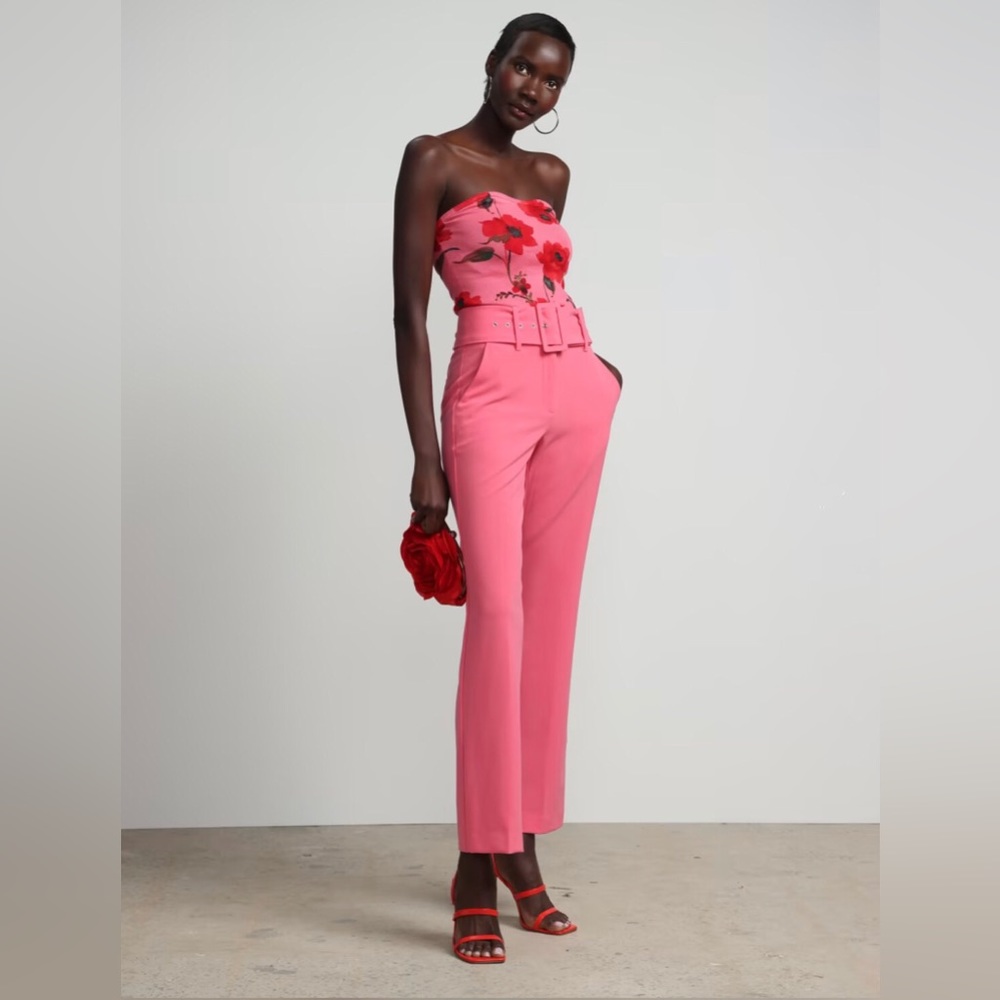New York & Co Belted Straight Leg Radiant Rose Pants